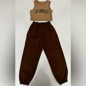 Brown Cargo Pants and Crop top set for girls size 10